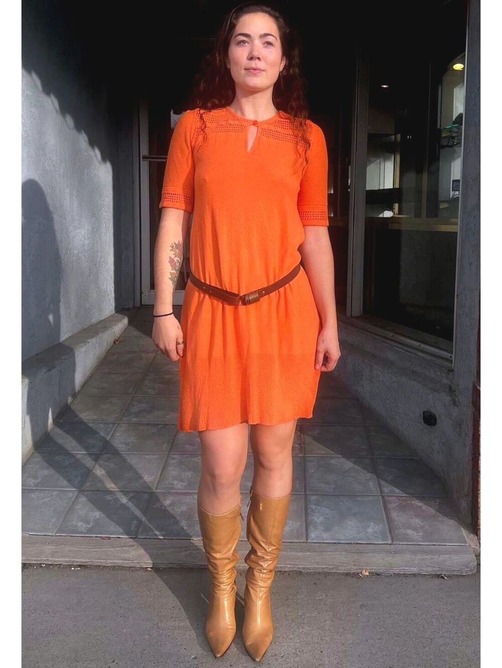 By Malene Birger Soni Orange Open Knit Sweater Dress Size S